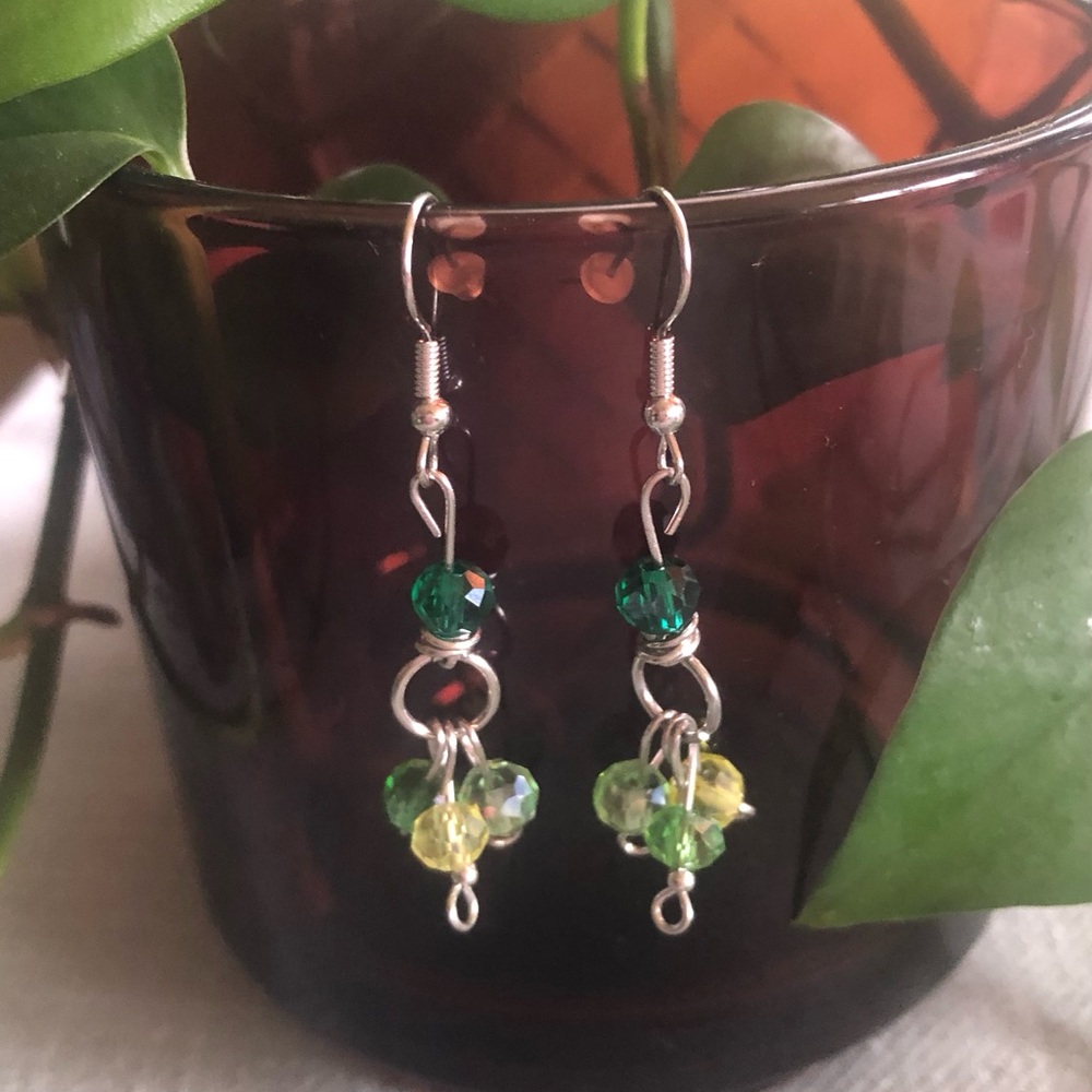 Elegant Silver and Green Dangle Earrings